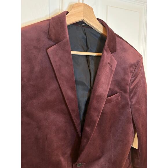 JF J. Ferrar Evening Edition Super Slim Velvet Blazer Jacket Merlot Red 40R - Picture 3 of 9
